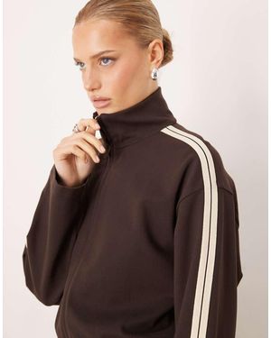 Mango Tri Zip Through Track Jacket With Side Stripe Co-ord - Brown