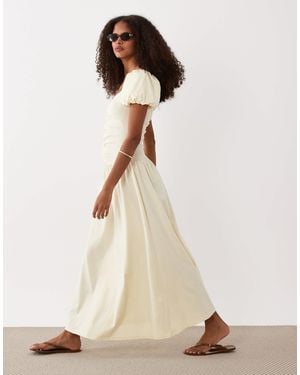 ASOS Ruched Front Midi Tea Dress - Natural