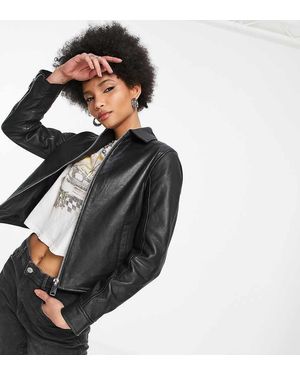 Barneys Originals Barney's Originals Tall Real Leather Coach Jacket - Black