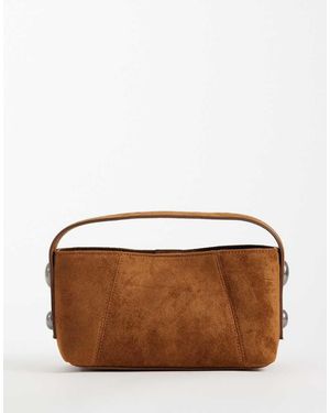 ASOS Studded Faux Suede Grab Bag With Detachable Crossbody Strap - Brown