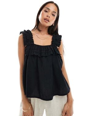 Vero Moda Canottiera A Pieghe Nera Con Finiture A Volant - Nero