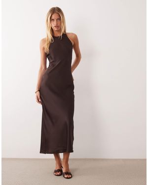 Vila Robe midi en satin style racer chocolat - Marron