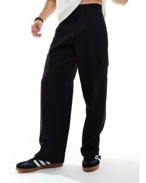ASOS Pantaloni Cargo A Fondo Ampio Eleganti Neri Con Fondo Con Fermacorda - Nero