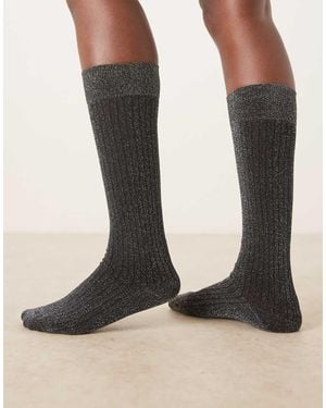 ASOS Glitter Fine Ribbed Knee High Socks - Black