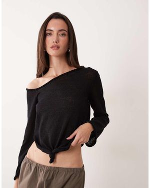 Miss Selfridge Sheer Knit Knot Detail Long Sleeve Top - Black