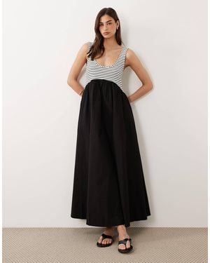 ASOS Hybrid Interlock Scoop Neck With Maxi Dress With Poplin Skirt - Black