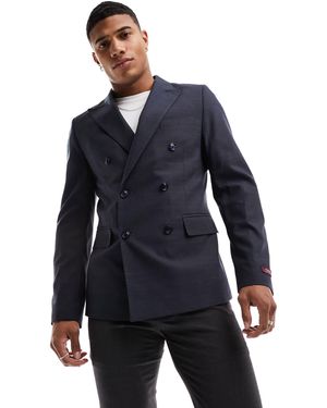 Gianni Feraud Plaid Slim Double Breast Suit Jacket - Blue
