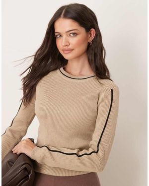 Jdy Contrast Details Ribbed Knitted Jumper - Natural