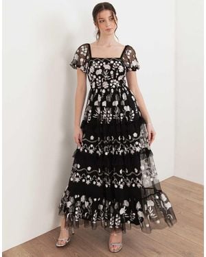 Maya Floral Embroidered Short Sleeve Midaxi Dress - White