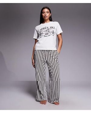 Threadbare Apres Ski Short Sleeve Pyjamas With Stripe Trouser - Grey