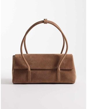 Mango Bolso De Hombro 100% De Ante De - Marrón
