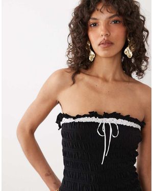 Nobody's Child Cotton Shirred Bodice Bandeau Top With Contrast Detailing - Black