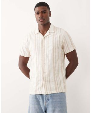 Threadbare 100% Cotton Short Sleeve Textured Shirt - Natural