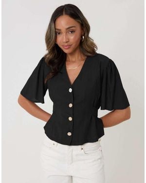 Threadbare Flutter Sleeves Top - Black