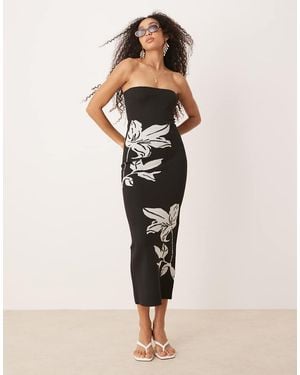 Pretty Lavish Milena Bandeau Flower Midaxi Knit Dress - Natural