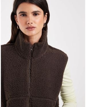 Noisy May Teddy Fleece Vest - Brown