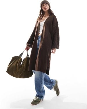 Threadbare Gilet long en maille torsadée - Marron