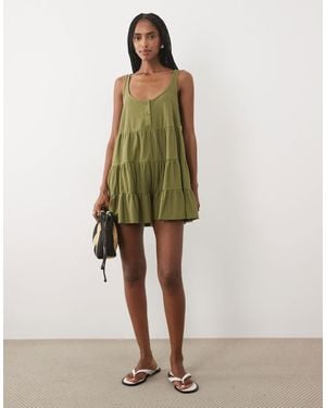 Miss Selfridge Tiered Jersey Romper - Green