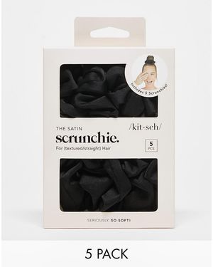 Kitsch Set Van 5 Satijnen Slaapscrunchies - Zwart