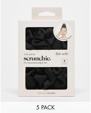 Kitsch Set Van 5 Satijnen Slaapscrunchies - Zwart