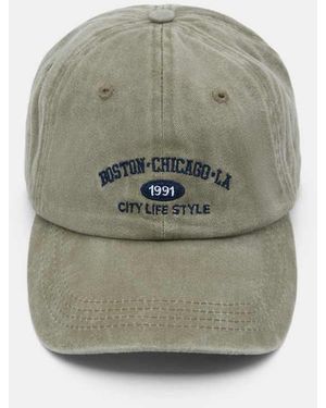 Pull&Bear Embroidered Boston Cap - Grey