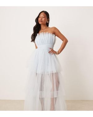 LACE & BEADS Bandeau Tulle Maxi Dress - White