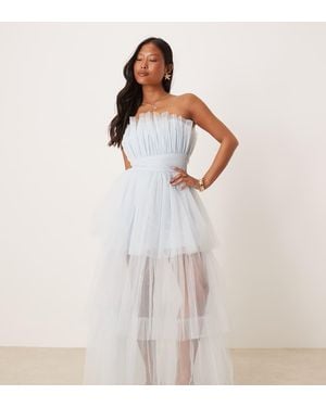 LACE & BEADS Bandeau Tulle Maxi Dress - White