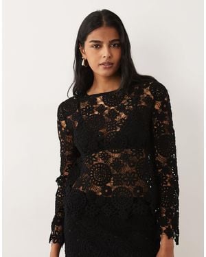 Mango Isabel Cotton Rich Floral Crochet Top Co-ord - Black