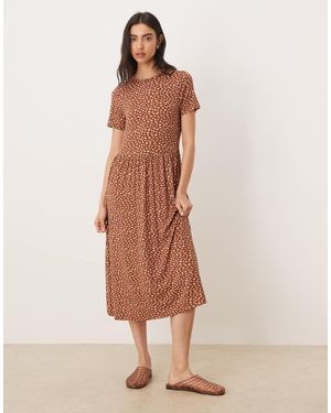 Wednesday's Girl Short Sleeve Smudge Spot Midaxi Dress - Natural