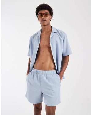 ASOS Co-ord Waffle Textured Mid Length Shorts - Blue