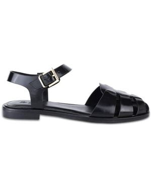 OFF THE HOOK Lilly Leather Fisherman Flat Sandals - Black