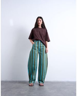 TOPSHOP Pantalones A Rayas Verdes Y Azules De Talle Medio Con Pernera Barrel De -Rosa