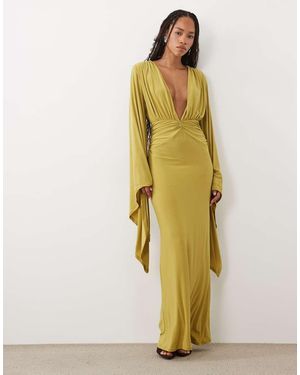 ASOS Batwing Slinky Maxi Jurk Met Diepe Halslijn - Geel