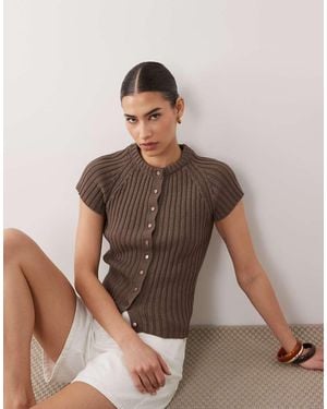 ASOS Fine Knit Sculpted Cap Sleeve Cardigan - Brown