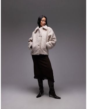 & Other Stories Wool Rich Midi Length Faux Fur Jacket - Gray