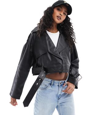 ASOS Trench-coat court et oversize en cuir - Noir