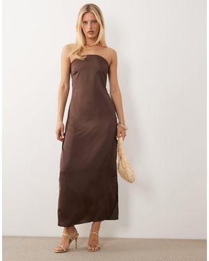 Pieces Bandeau Maxi Satin Dress - Brown