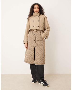 Y.A.S – hochwertiger, wattierter longline-trenchcoat - Natur