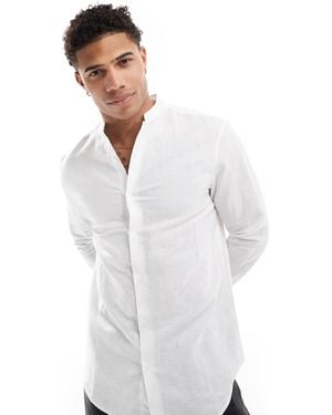 ASOS Regular Smart Linen Shirt With Mandarin Collar - White