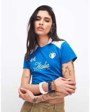 The Frolic Exclusive Cotton 'italia' Script Soccer Collared Baby Tee - Blue