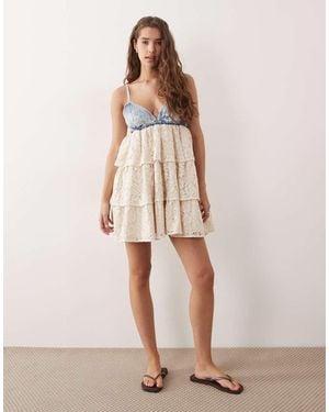 Miss Selfridge Lace Mix Mini Dress - Natural