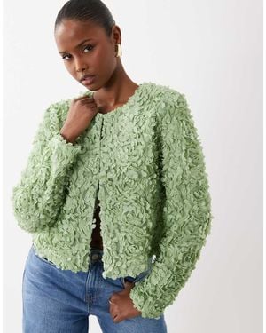 Vila Floral Jacquard Clasp Front Top - Green