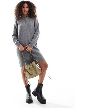 ONLY Half Zip Midi Sweater Dress - Grey