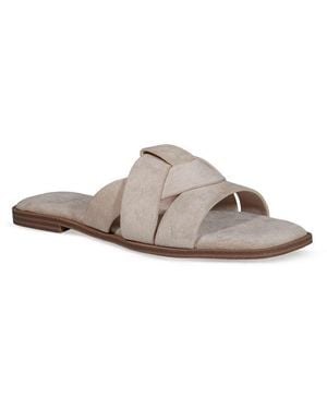 SEQWL Wide Fit Flat Mules Minimalist Slides With Crossover Strap Detail - Grey