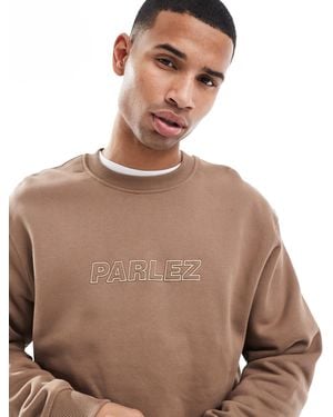 Parlez Oversized Logo Embroidery Crew Neck Sweatshirt - Brown