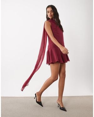ASOS Mini Jurk Van Chiffon Met Gedrapeerde Sjaaldetail - Rood