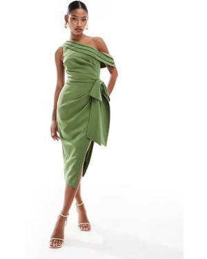 Lavish Alice Vestito Midi A Pieghe Monospalla - Verde