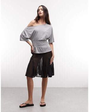Collusion Sheer Midi Skirt With Godet Details - Brown