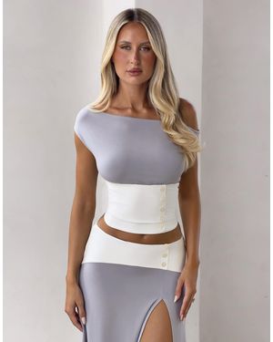 Tiger Mist Alyssa Drape Off Shoulder Contrast Button Detail Top Co-ord - Grey