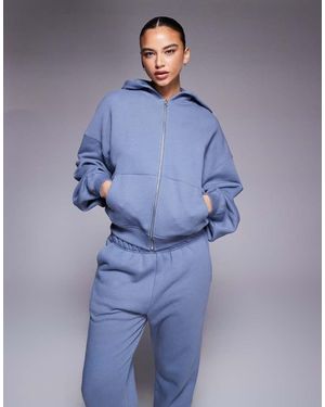 4505 Rest Day Heavyweight 420gsm Cotton Zip Up Oversized Cocoon Hoodie - Blue